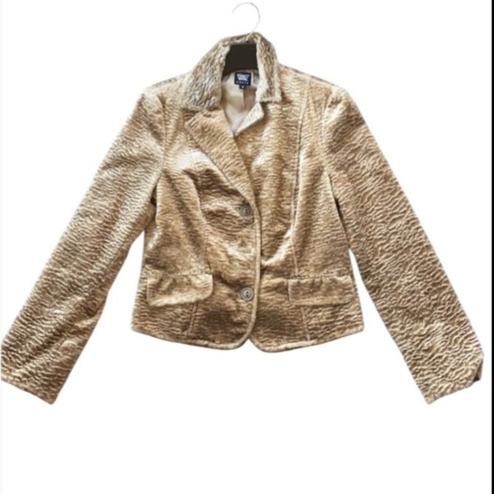 Worth New York Champagne‎ Faux Fur Textured Blazer Jacket Size 12 Made in USA